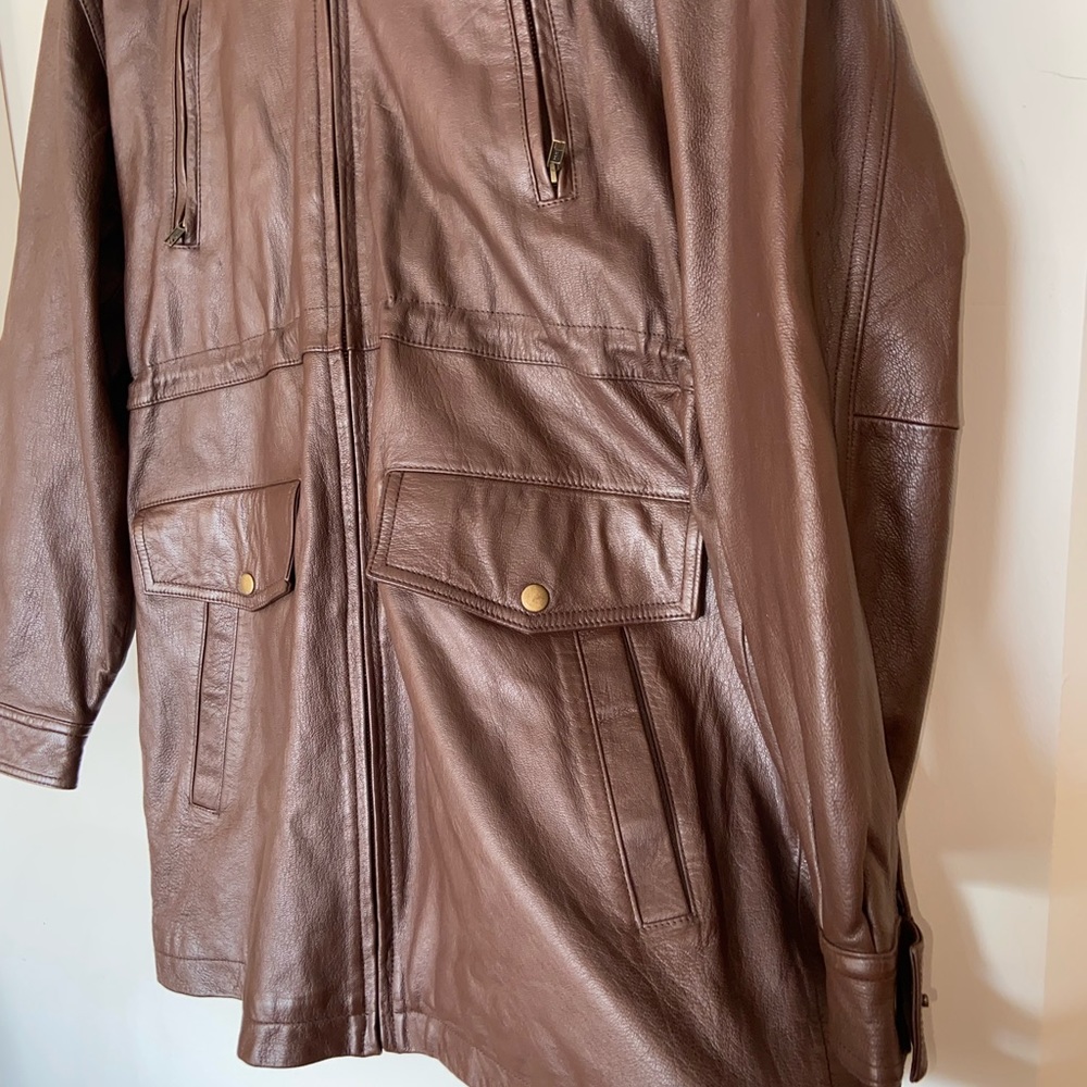 Wilson Leather Lamb Leather Brown Hooded Trench Coat - Size Medium - Picture 3 of 11